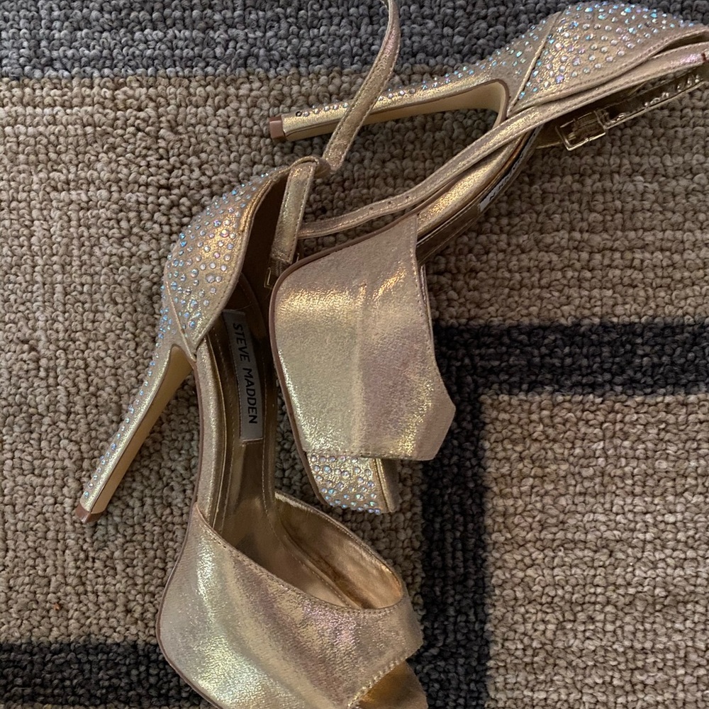 Steve Madden gold shimmer rhinestone studded heels